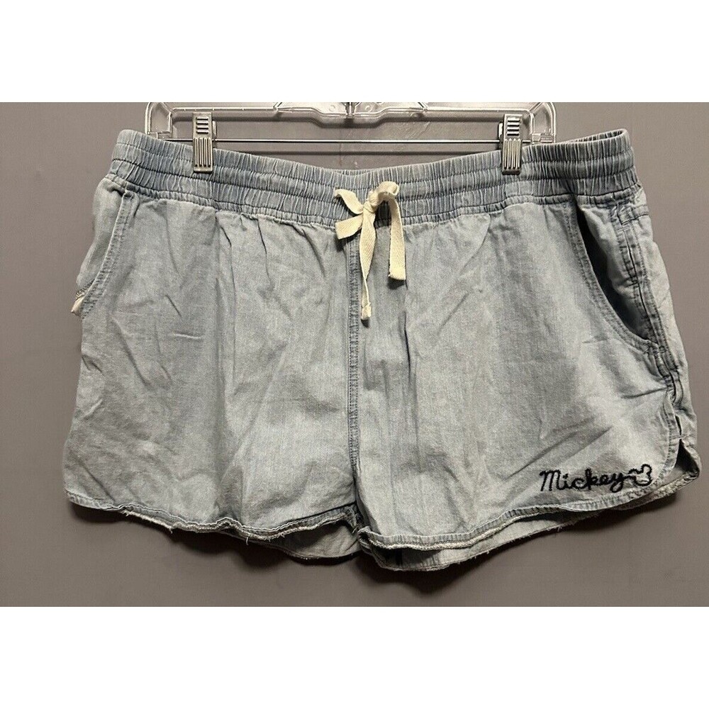 Junk Food Disney Mickey Mouse Shorts Womens Size XXL Blue Chambray Elastic Waist